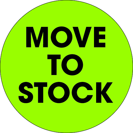 2" Circle - "Move To Stock" Fluorescent Green Labels