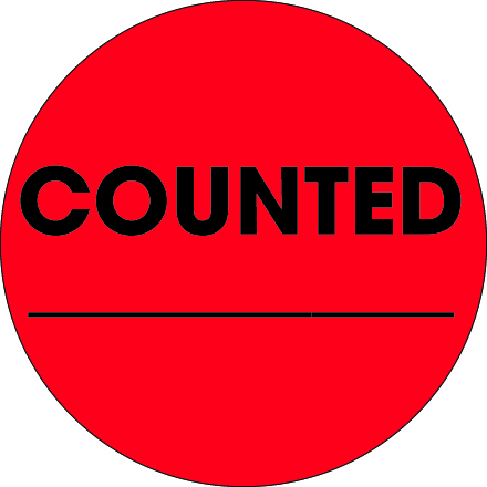 2" Circle - "Counted ___" Fluorescent Red Labels