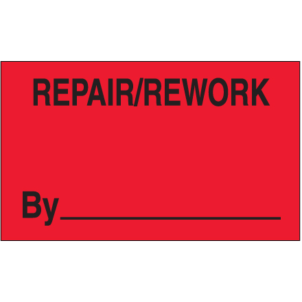 3 x 5" - "Repair/Rework By" (Fluorescent Red) Labels