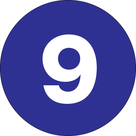 3" Circle - "9" (Dark Blue) Number Labels