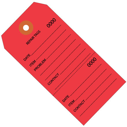 6 <span class='fraction'>1/4</span> x 3 <span class='fraction'>1/8</span>" Red Repair Tags Consecutively Numbered